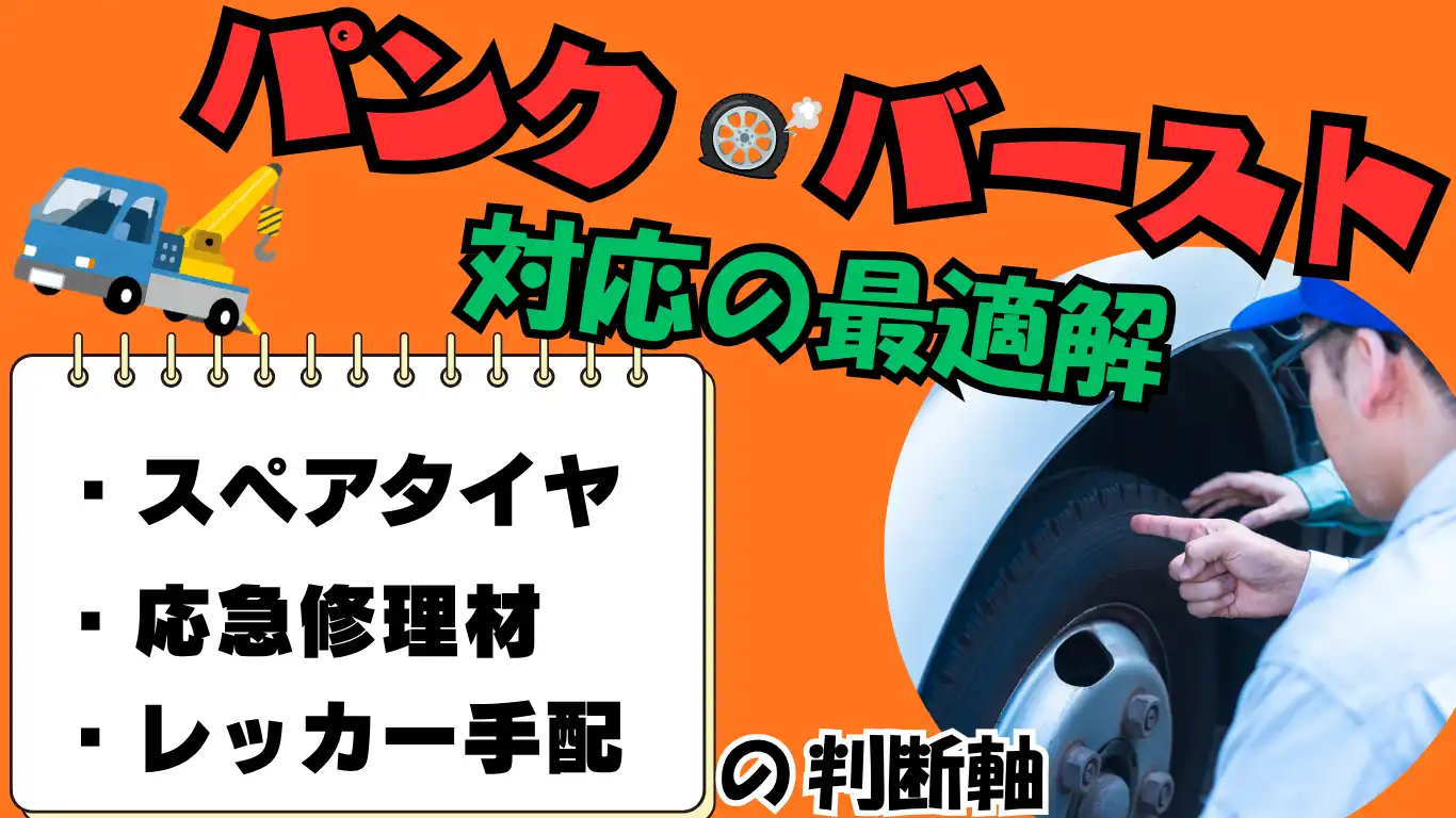 パンク・バースト対応の最適解：スペアタイヤ／応急修理材／レッカー手配の判断軸 タイトル画像