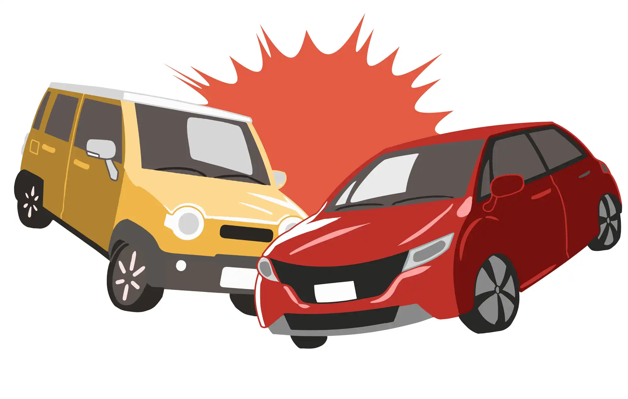 黄色の車と赤の車が事故を起こしているイラスト