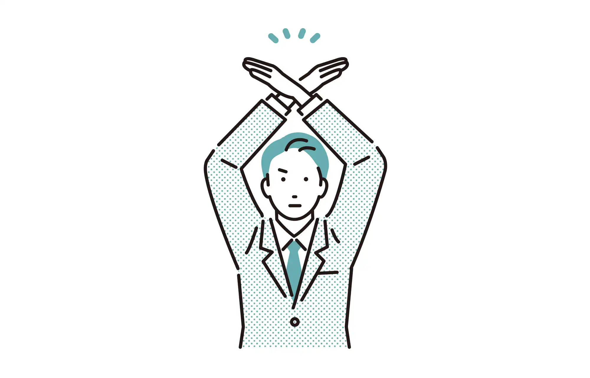 頭の上で大きく罰点を作る男性のイラスト