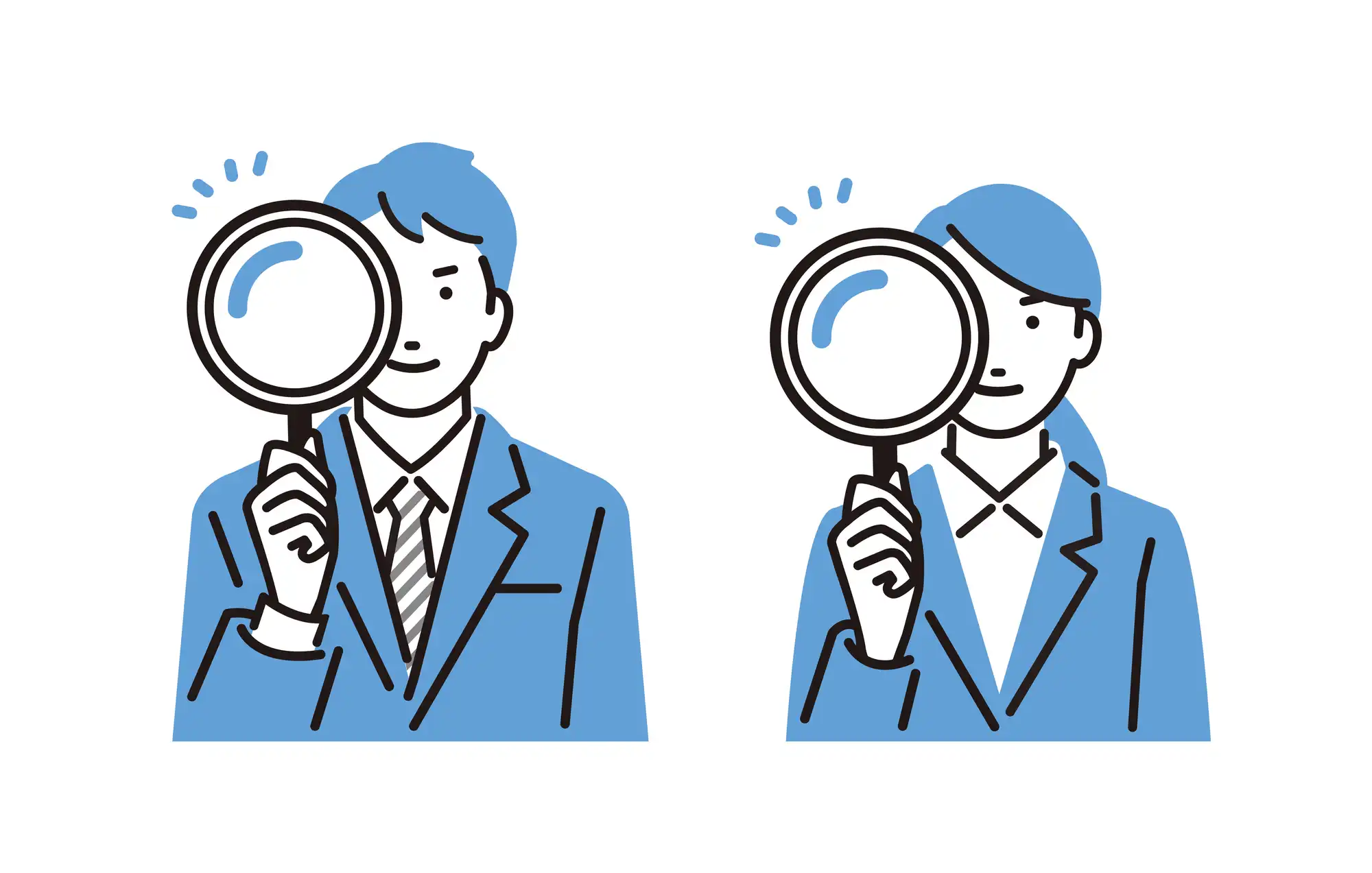 男女が虫眼鏡を覗き込んでいるイラスト