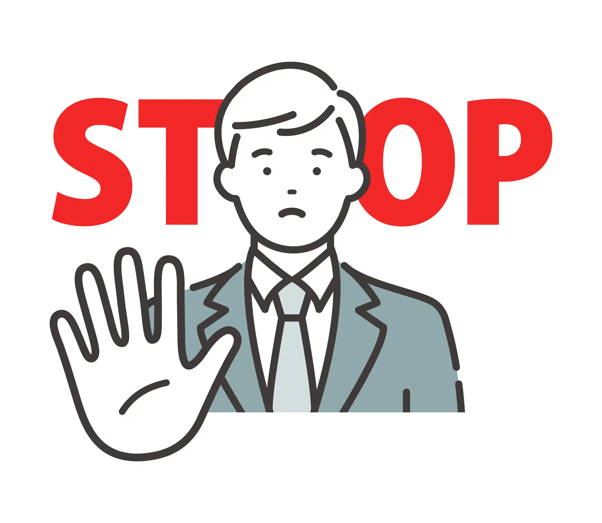 手のひらを突き出してSTOPを表現している男性イラスト