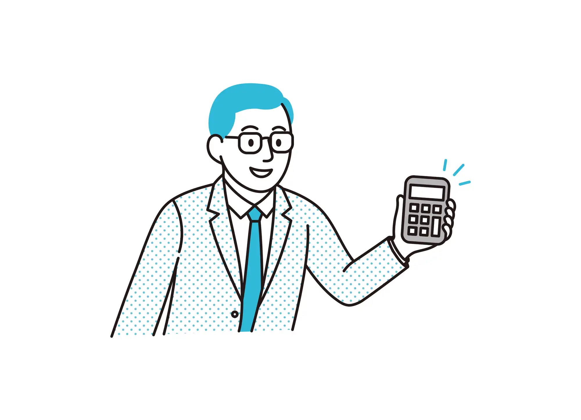 電卓を見せるスーツ姿の男性イラスト