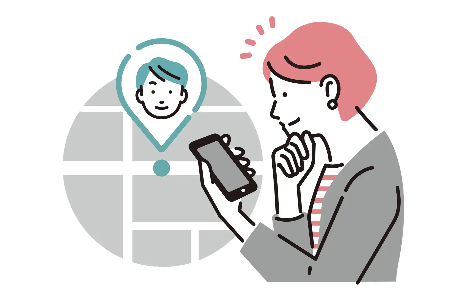スマホで位置情報を確認する女性のイラスト