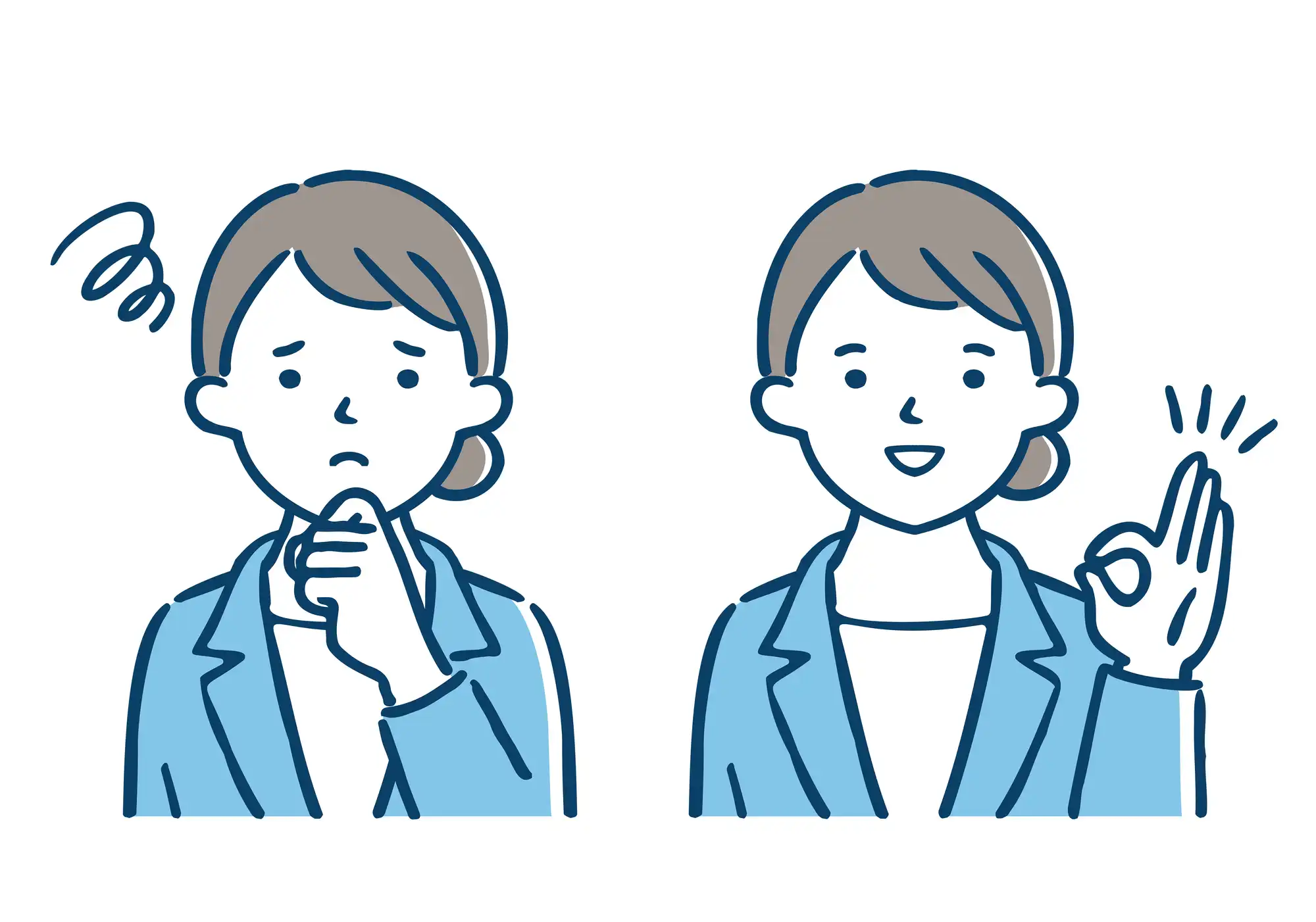 困惑する女性とOKサインを出す女性イラスト