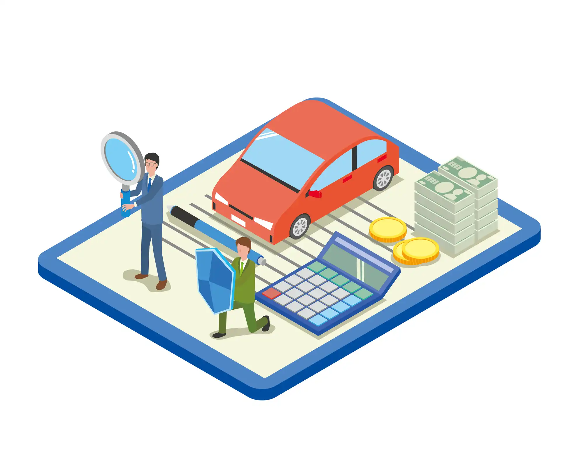 車と電卓などのインフォグラフィック