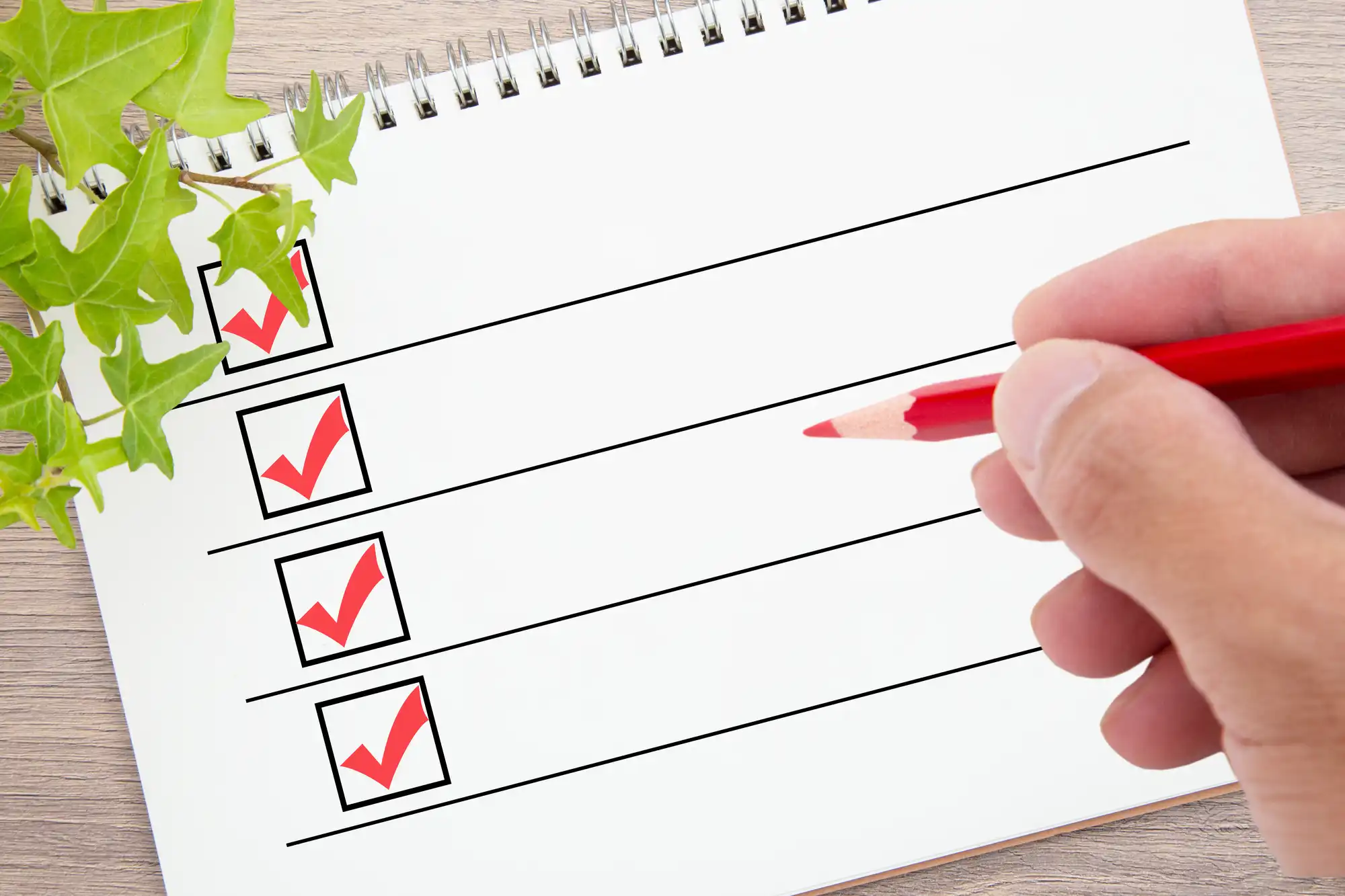 チェックリストに赤ペンで印をつけている