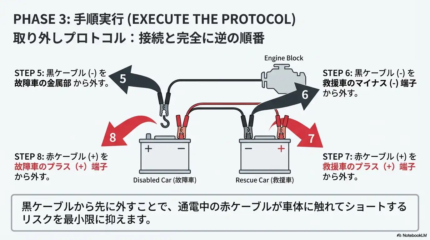 取り外しプロトコル：接続と完全に逆の順番