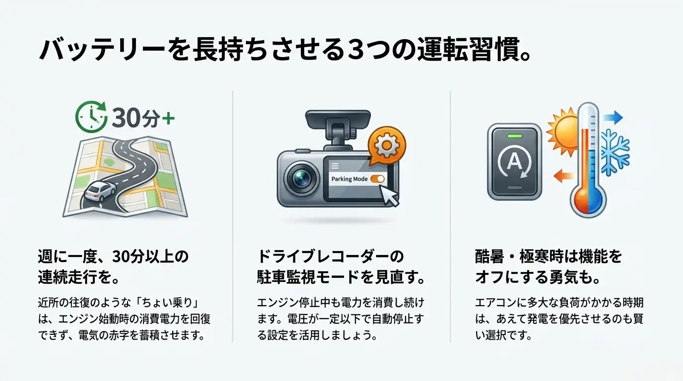 バッテリーを長持ちさせる3つの運転習慣