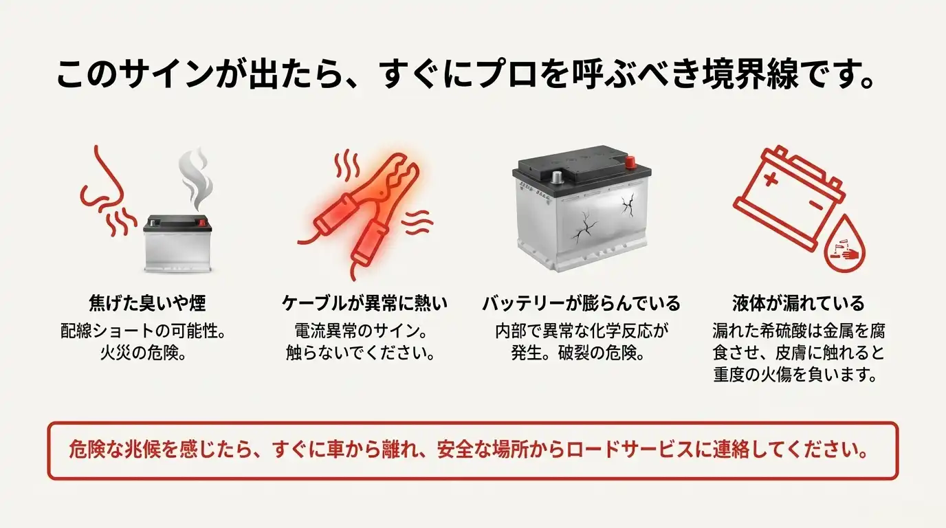 プロに任せる境界線：異臭・煙・ケーブル過熱時は迷わずロードサービスへ