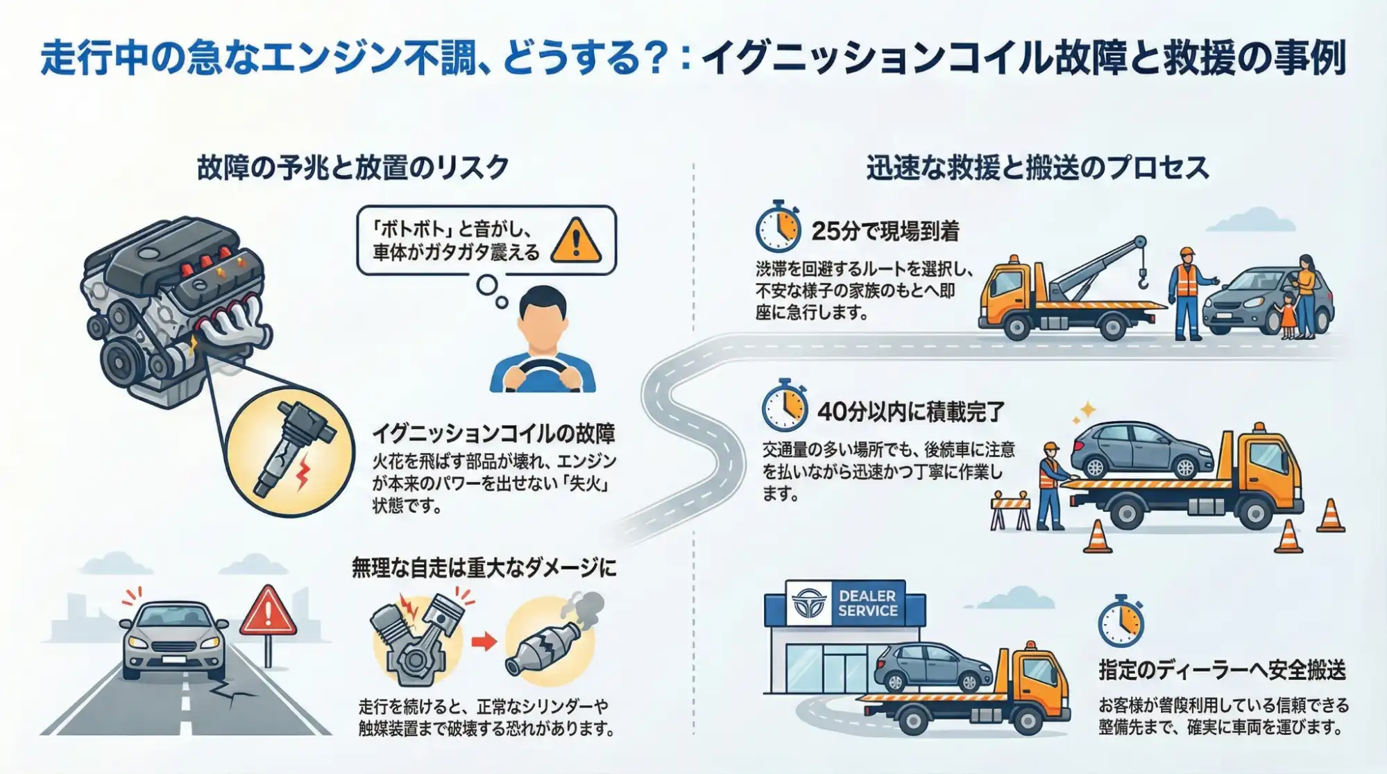 【三重県亀山市太岡寺町】国道合流前にエンジン不調…自走困難なフリードを夕暮れ時に緊急搬送