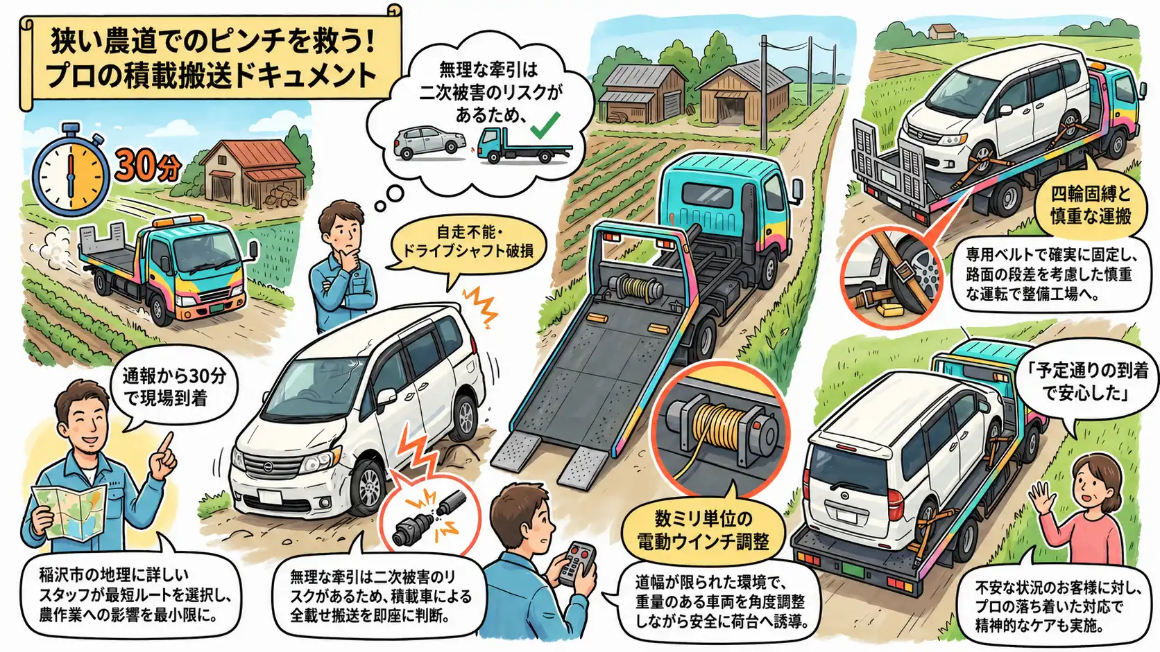 【愛知県稲沢市祖父江町】農道の段差で異音が発生。ドライブシャフト破損のステップワゴンを積載搬送