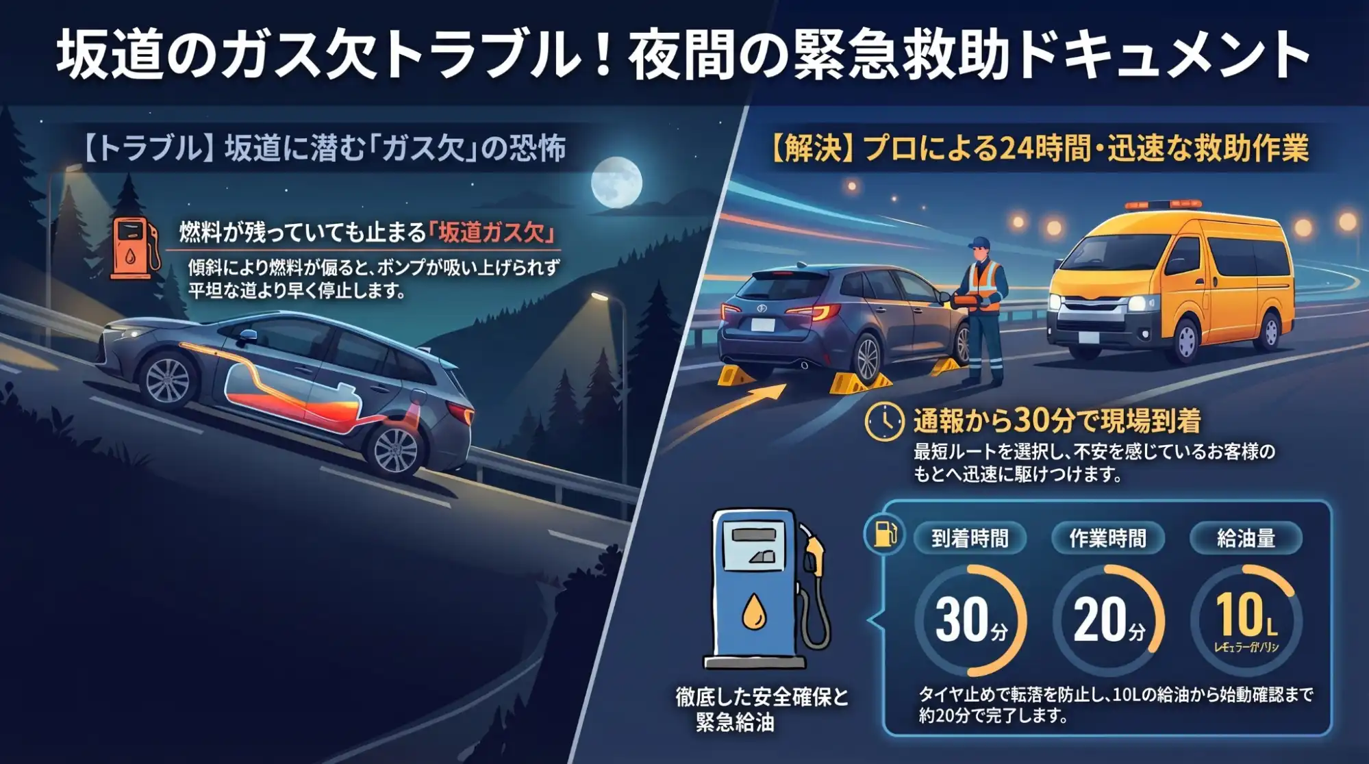 【茨城県取手市新取手】住宅街の坂道で力尽き停車。ガス欠のカローラツーリングを緊急給油で救助