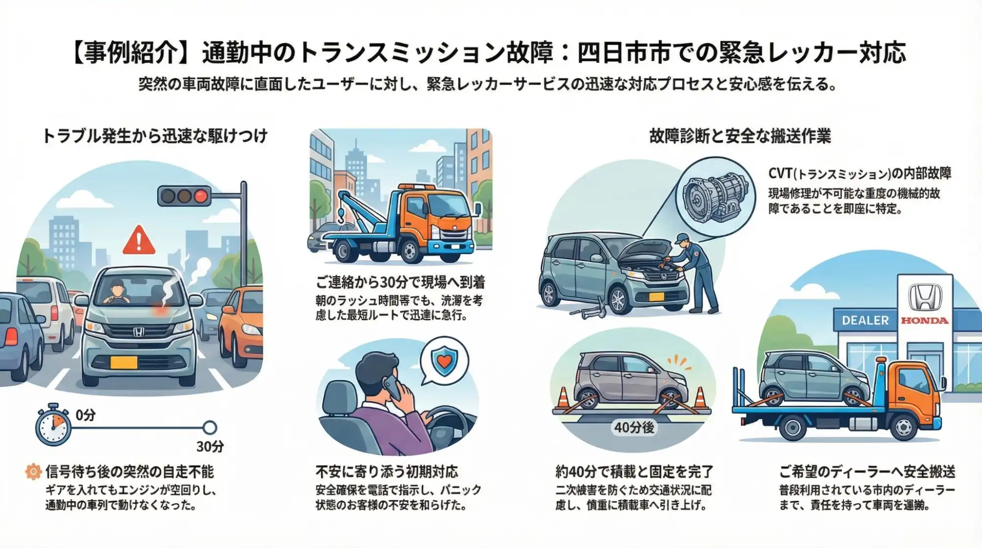 【三重県四日市市大山田新町】通勤中にN-WGNが突然の自走不能…ミッション故障による緊急レッカー搬送