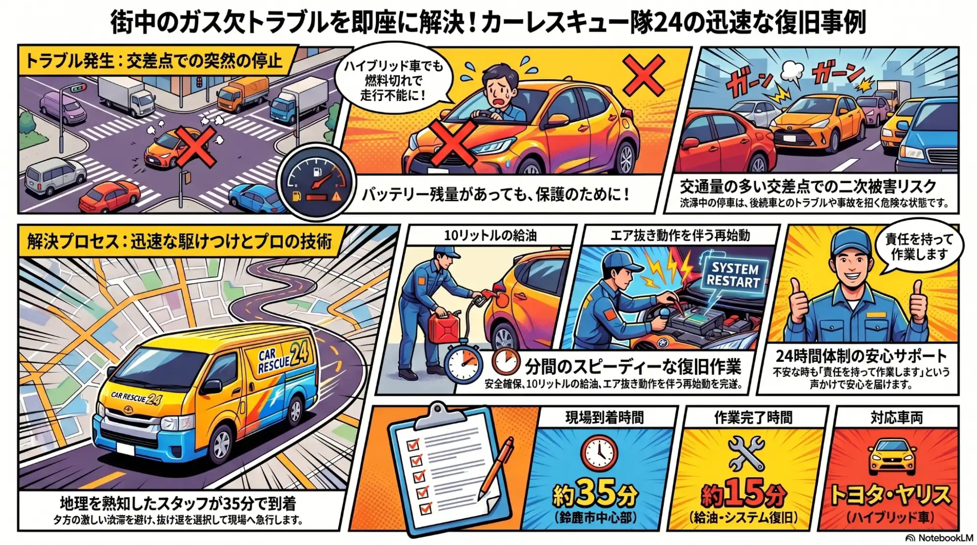 【三重県鈴鹿市神戸】市街地の交差点で動かなくなったヤリス。燃料切れによるシステム停止を現場給油で即座に解決