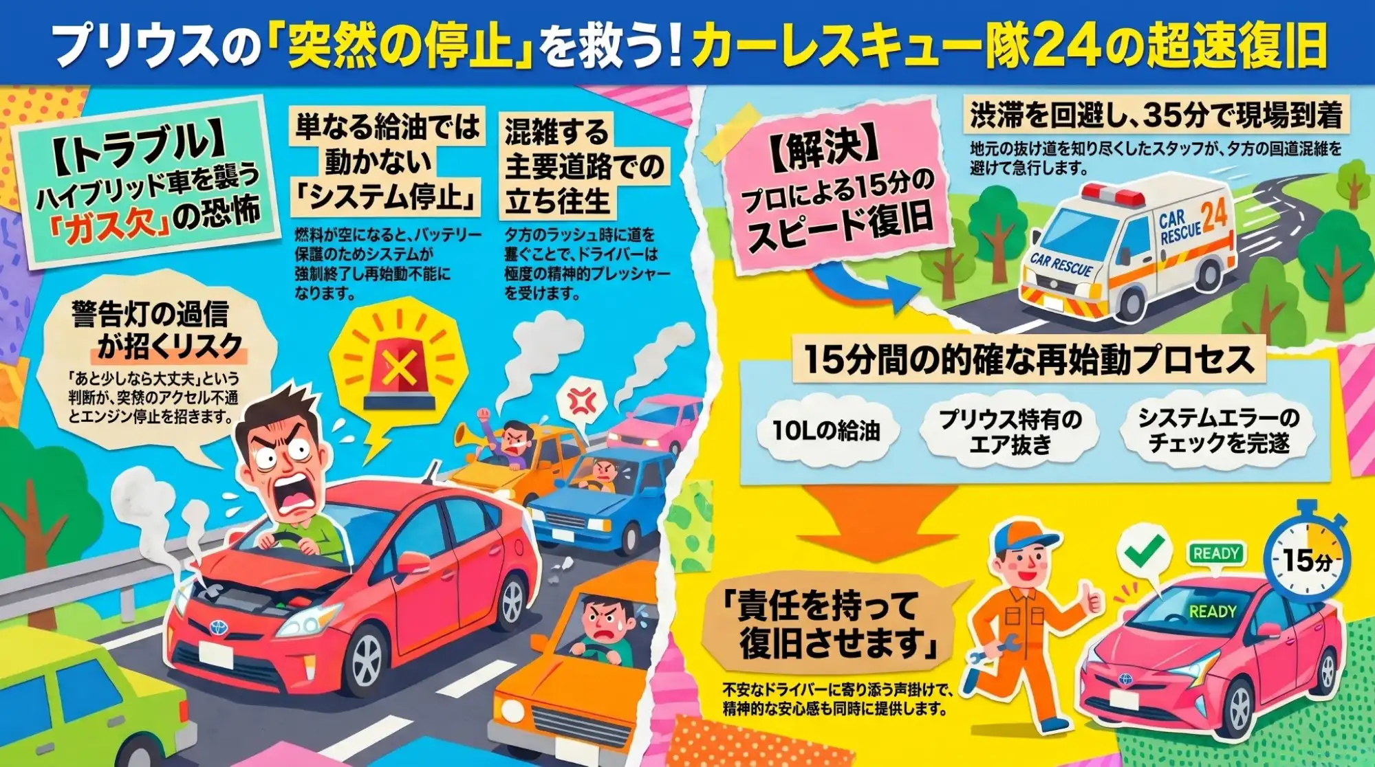 【三重県いなべ市員弁町楚原】バイパス目前でプリウスが沈黙。ガス欠によるシステムダウンを現場給油で即座に解消