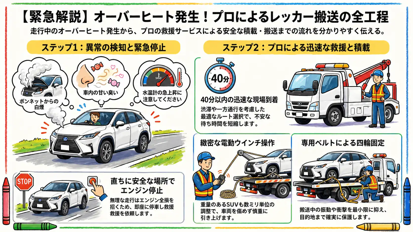 【名古屋市東区徳川】閑静な住宅街でラジエーター破損。オーバーヒートのレクサスRXを自走不能のため緊急搬送