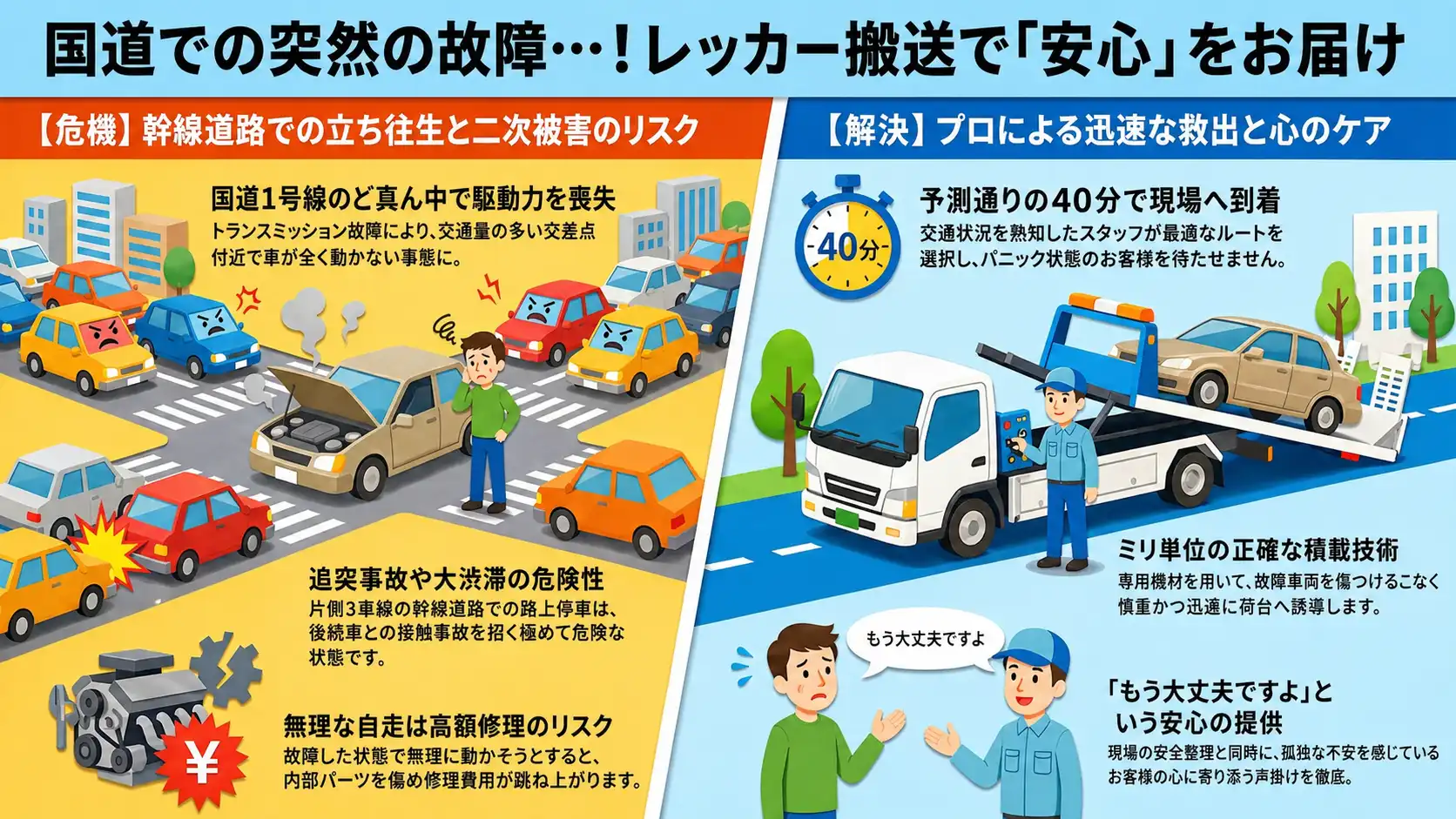 【名古屋市熱田区白鳥】国道1号線の交差点付近で駆動系トラブル。変速できなくなったノアを安全な場所へ緊急搬送
