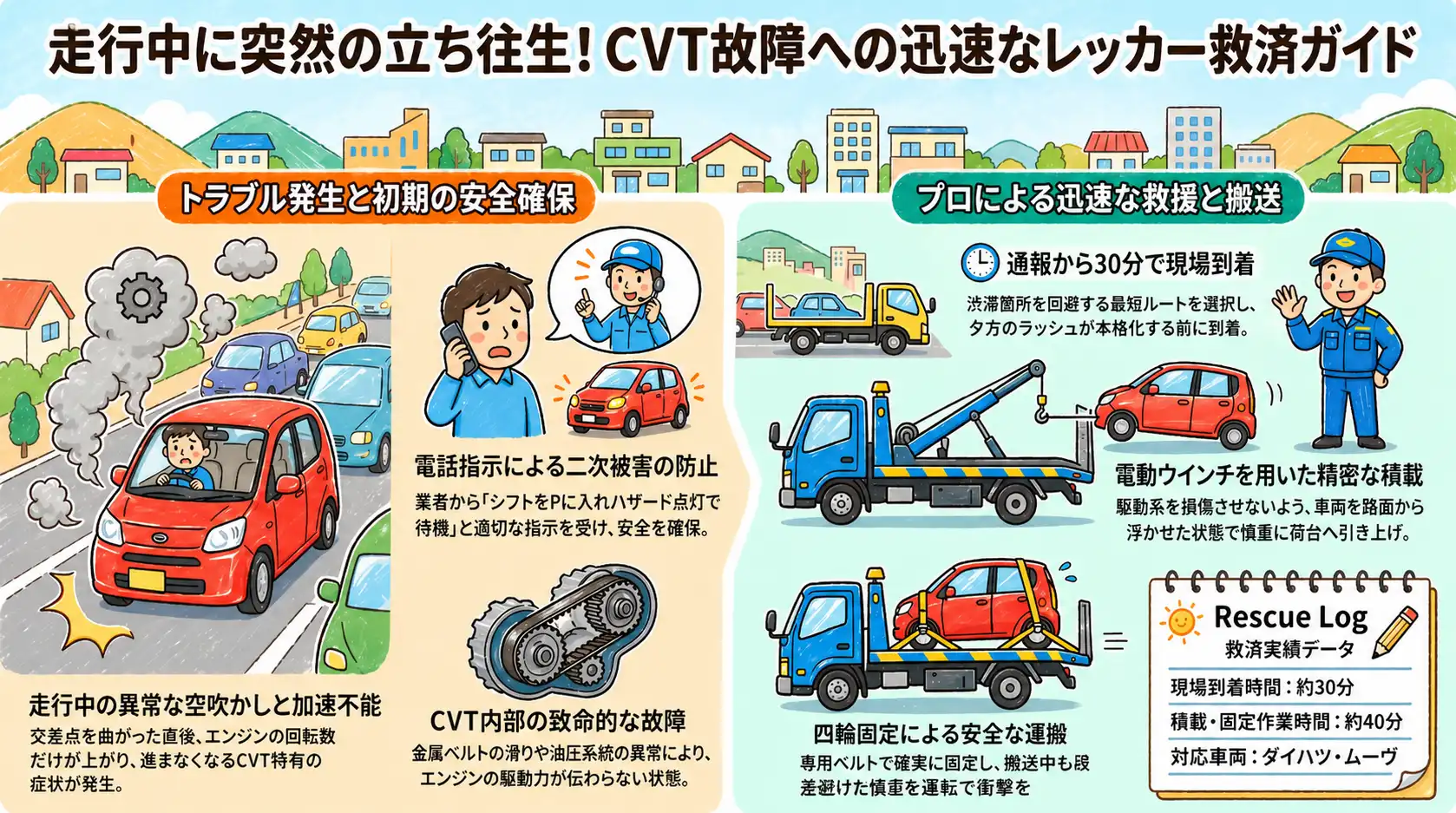 【茨城県取手市井野】走行中に駆動力を喪失。CVT故障のダイハツ・ムーヴを積載搬送