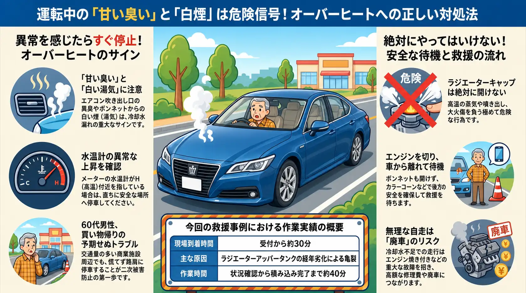 【茨城県土浦市上高津】走行中に甘い臭いと白煙。オーバーヒートを起こしたトヨタ・クラウンを積載搬送